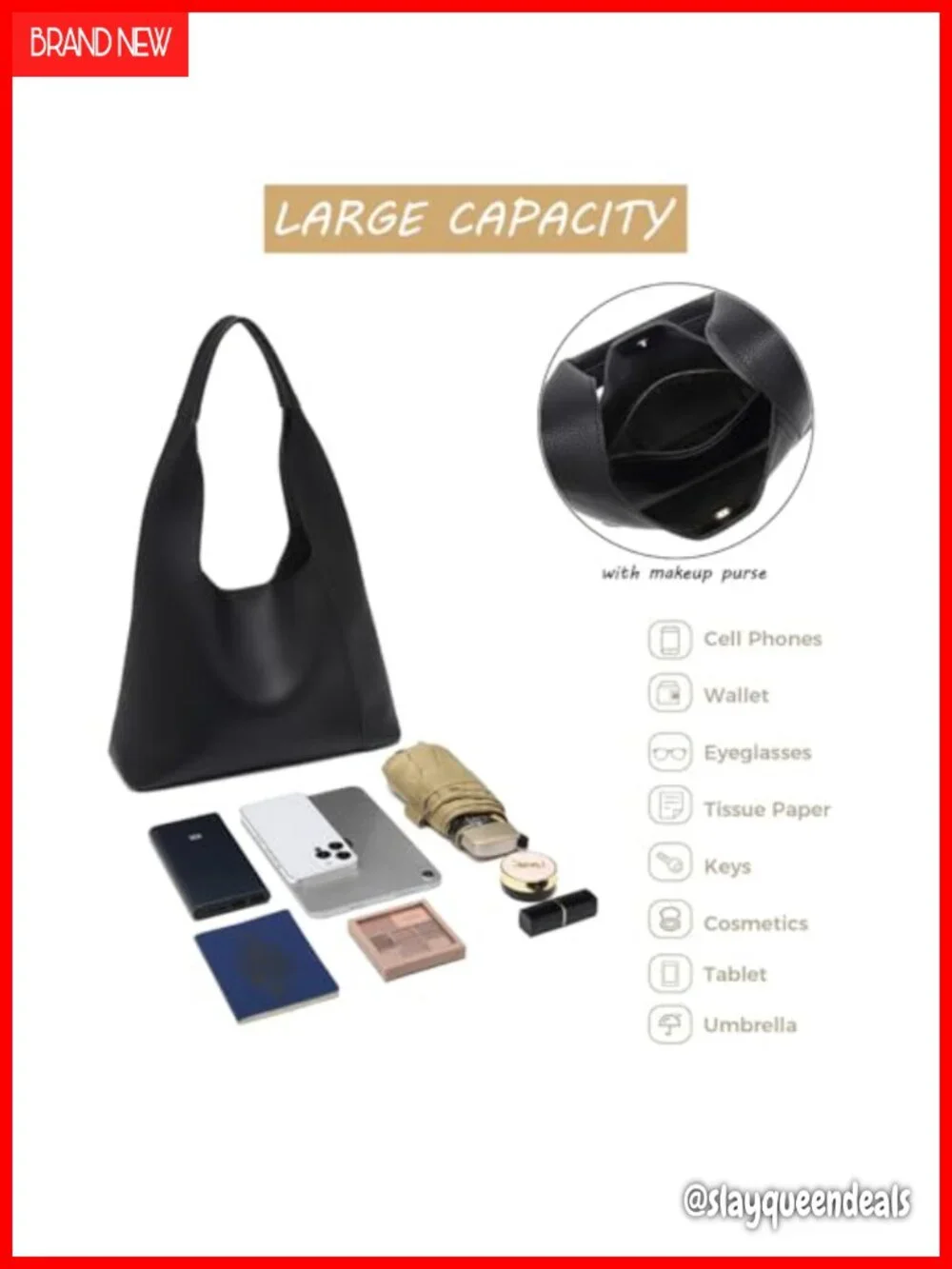 Vegan Leather Hobo Tote Shoulder Bag Large Capacity Work Travel